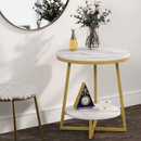 2 Tier Marble MDF Side Table with Storage Shelf - myhomestore.com.pk