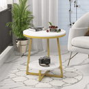 2 Tier Marble MDF Side Table with Storage Shelf - myhomestore.com.pk