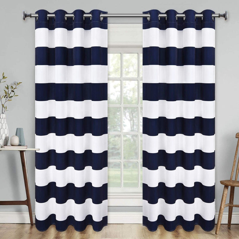 New Blue and White Cotton Duck Eyelet Printed Curtain