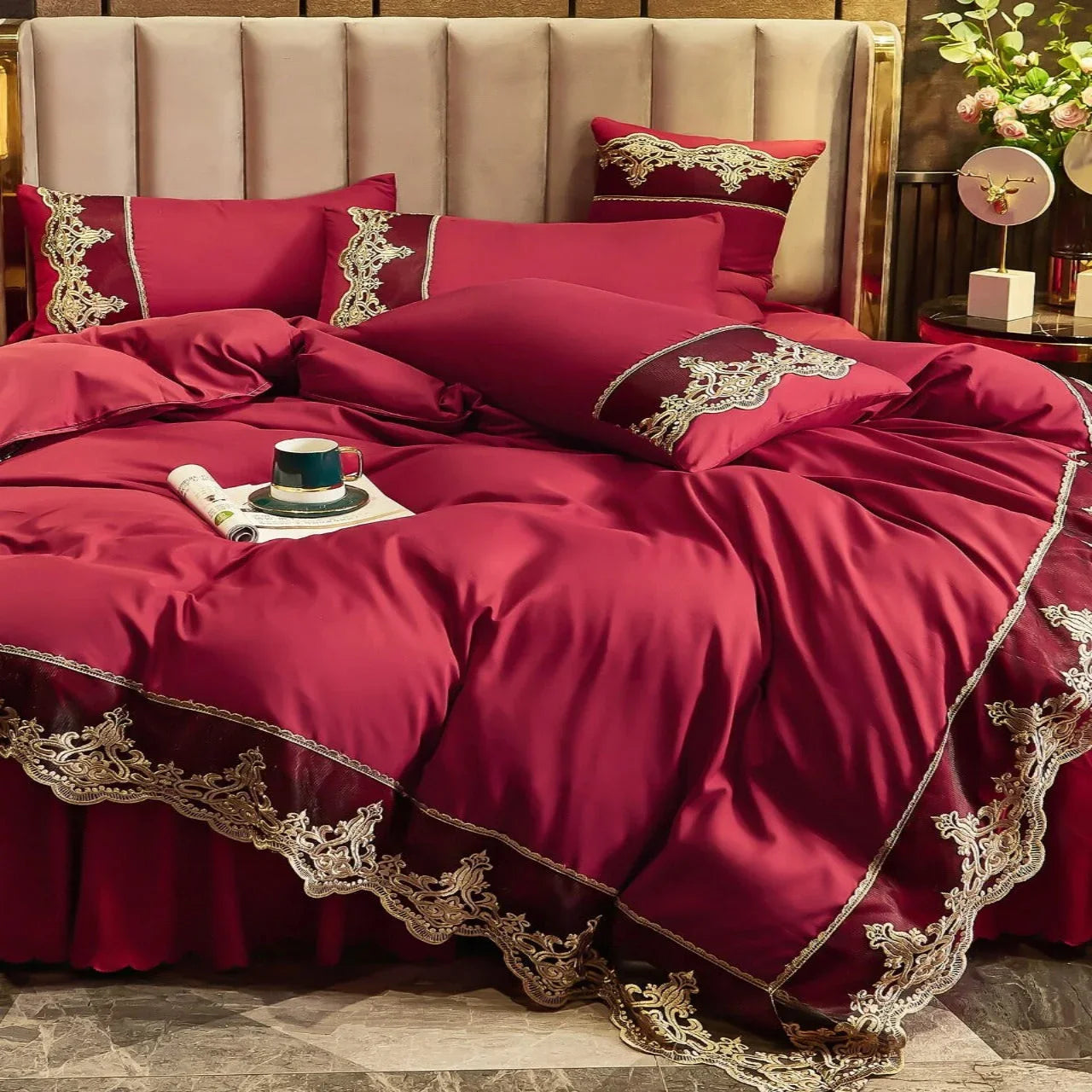 Luxury Duvet Set With Vintage Lace - myhomestore.com.pk