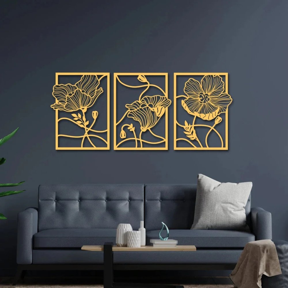 3 piece Set Gold Metal Wall Decor Leaf Wall Hanging Decoration - myhomestore.com.pk
