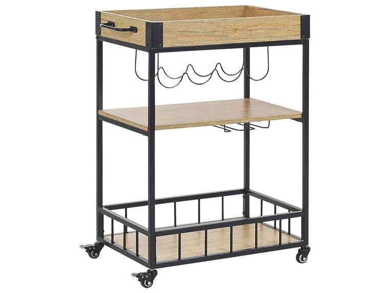 3 Tier Kitchen Trolley Light MDF Sheet with Black Frame - myhomestore.com.pk