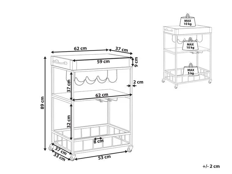 3 Tier Kitchen Trolley Light MDF Sheet with Black Frame - myhomestore.com.pk
