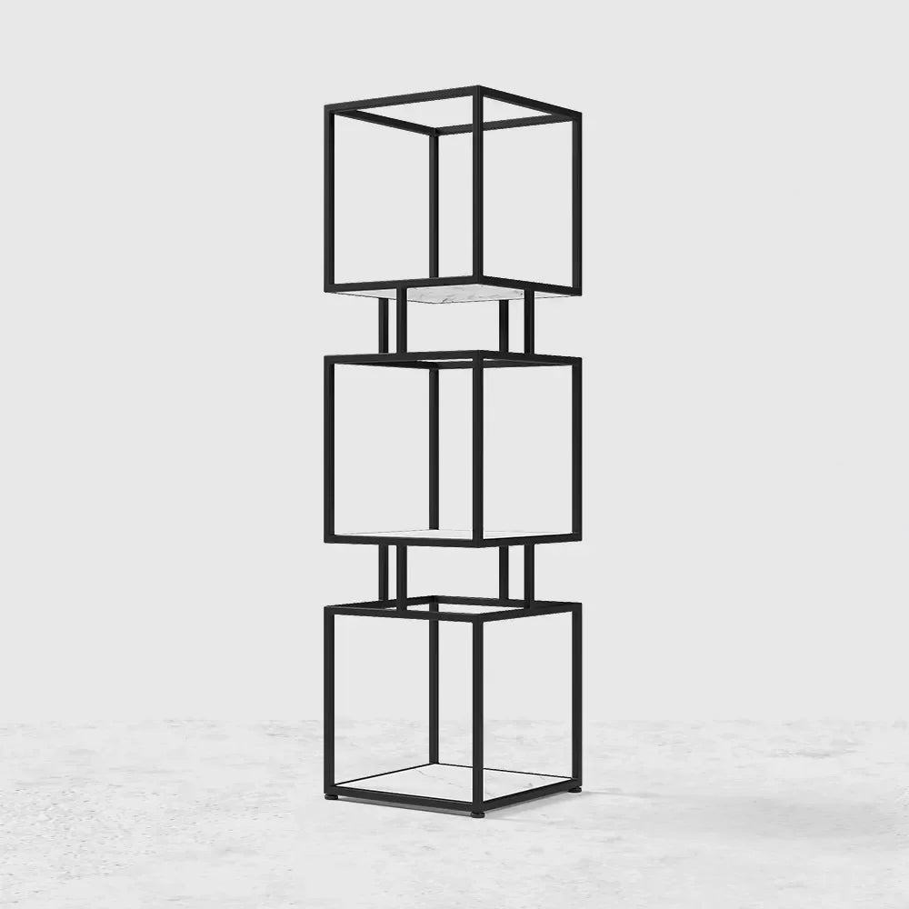 3 - Tier Modern Black Cube Bookcase with Metal Tower Display Shelf - myhomestore.com.pk