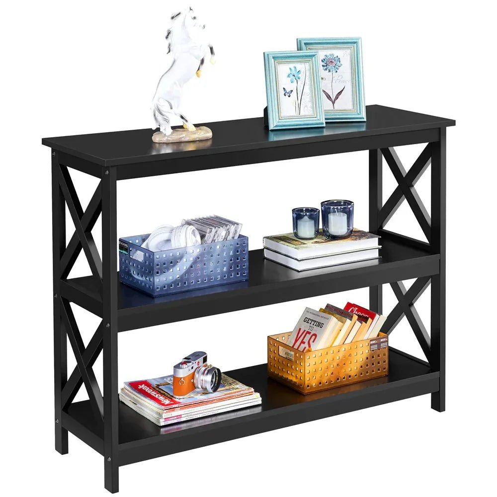3 Tier X - Design Console Table with Storage Shelves, Black - myhomestore.com.pk