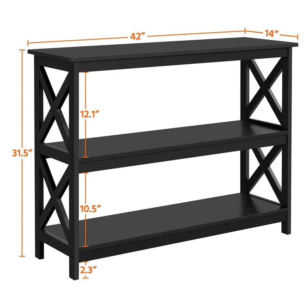 3 Tier X - Design Console Table with Storage Shelves, Black - myhomestore.com.pk
