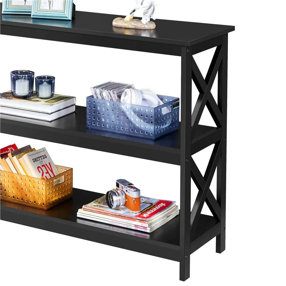 3 Tier X - Design Console Table with Storage Shelves, Black - myhomestore.com.pk