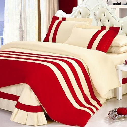 Red & Off white Stripe Duvet Set