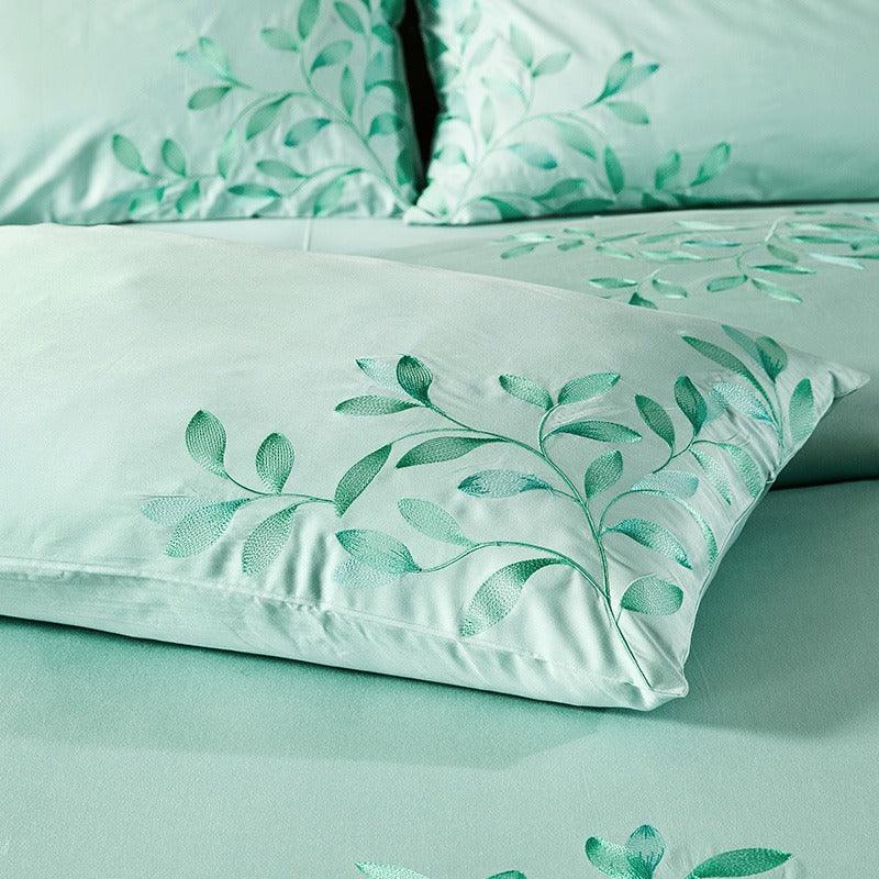 New Oriental Embroidery Duvet Set Mint Green - myhomestore.com.pk