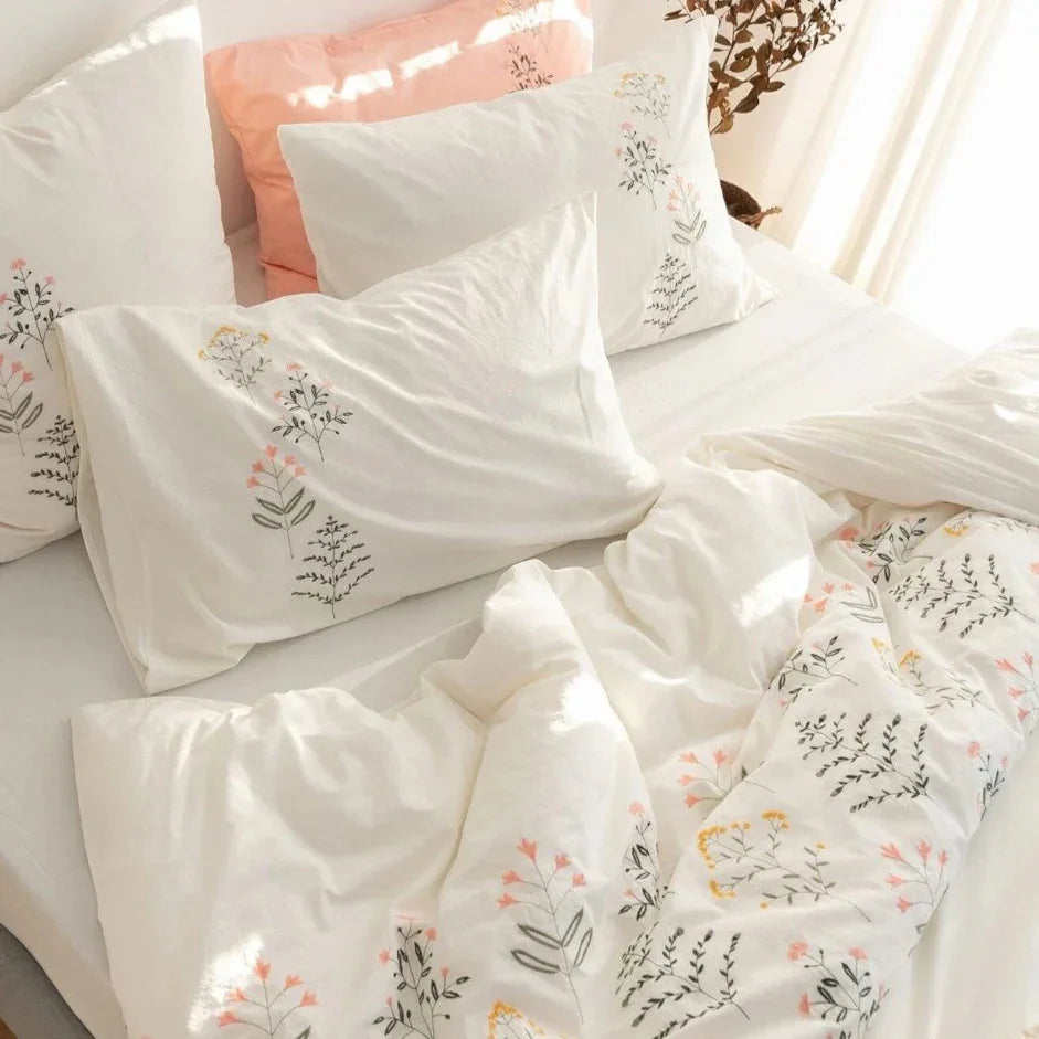 Plants Embroidered Duvet Set - myhomestore.com.pk