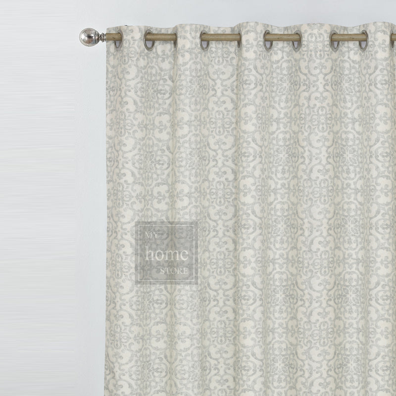 Cream With Grey Printed Curtain