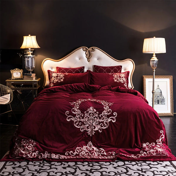 Modern Style Luxury Embroidered Velvet Duvet(maroon)