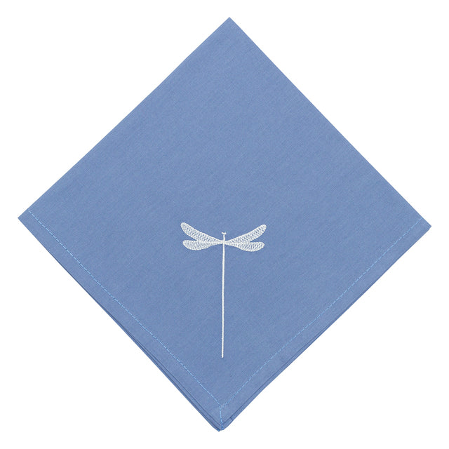 Sky Blue Napkins With Off White Dragonfly Embroidered