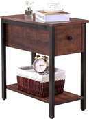 Side Table, 2-Tier Nightstand with Drawer, Narrow End Table for Small Spaces - myhomestore.com.pk