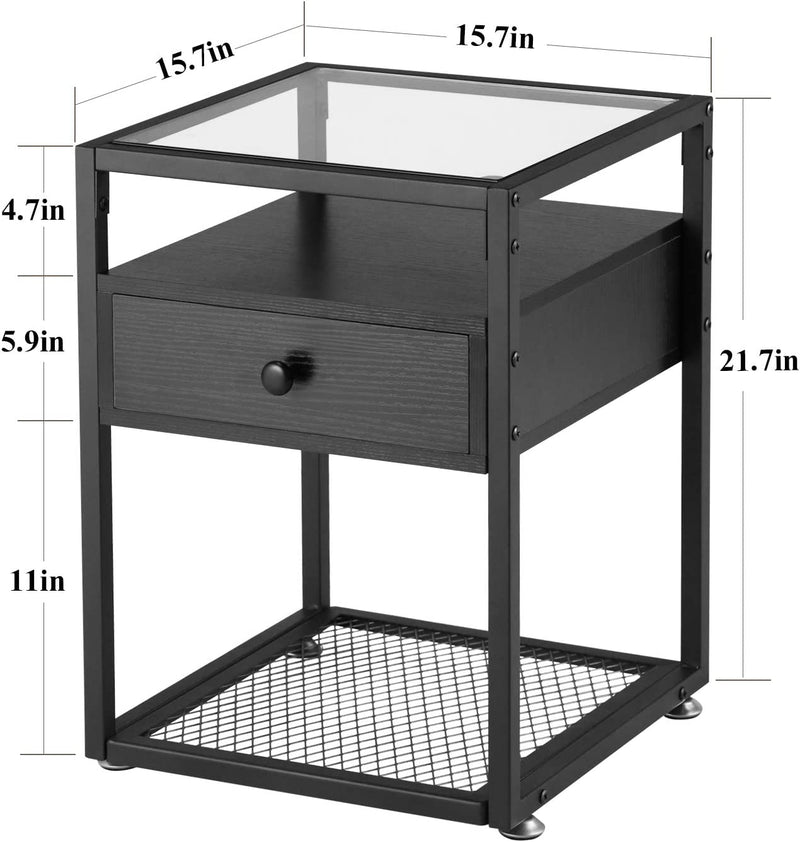 Side Table with Tempered Glass Top and Metal Shelf