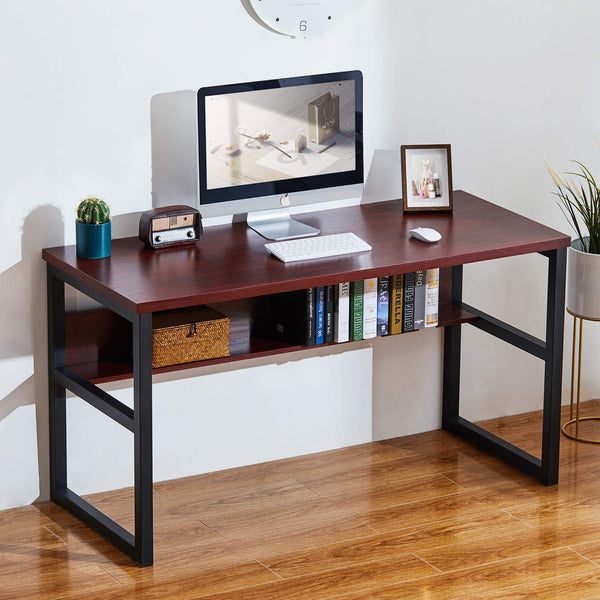 Computer Desk with Bookshelf, Modern Office Desk with Storage Shelves