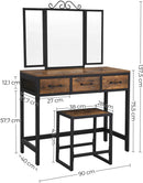 Dressing Table, Makeup Desk with 1 Stool, Tri-Fold Mirror and 3 Drawers, Steel Frame - myhomestore.com.pk