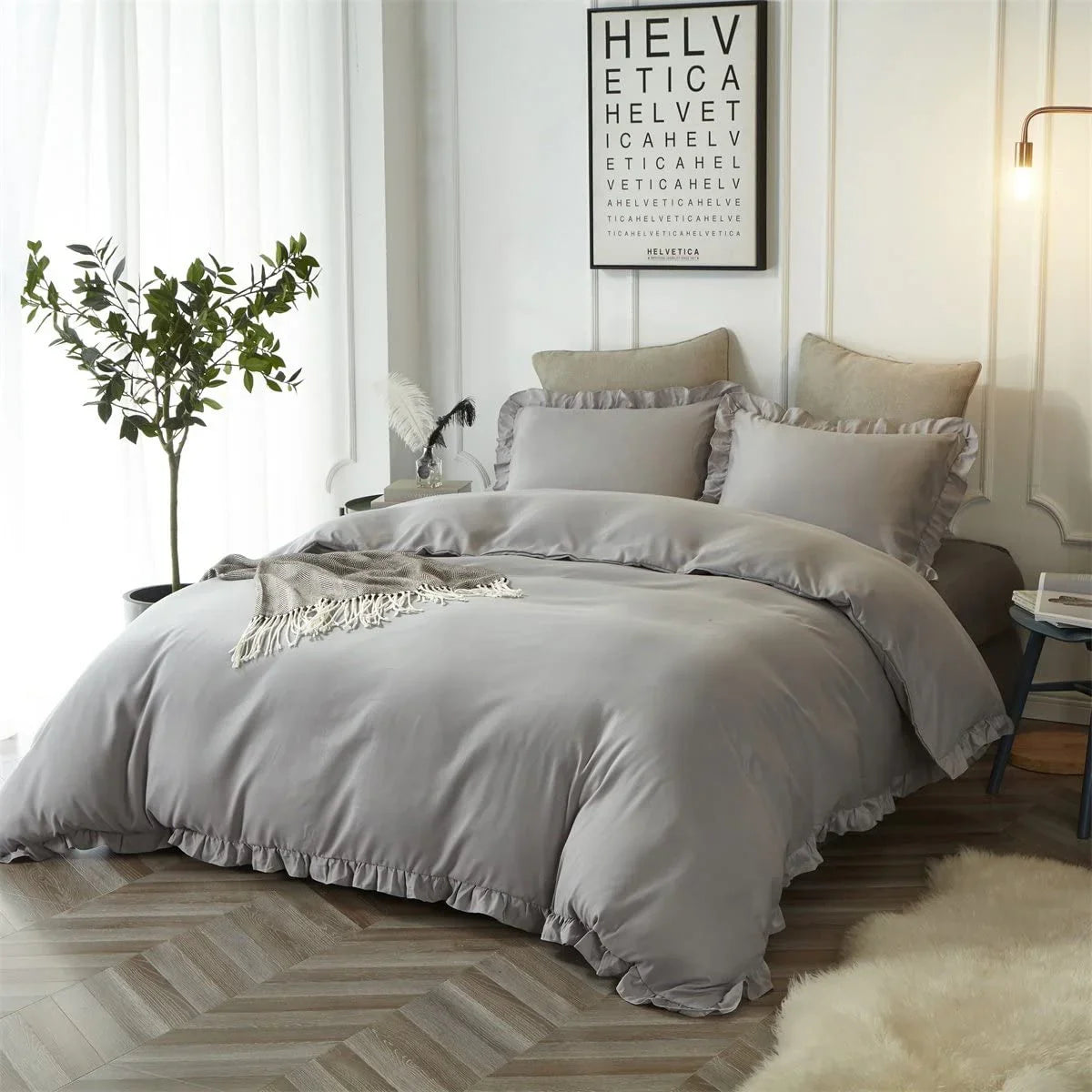 Lotus Leaf Duvet Cover (Light Grey) - myhomestore.com.pk