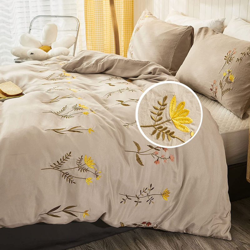 Embroidered Duvet Sets Farmhouse Floral Design