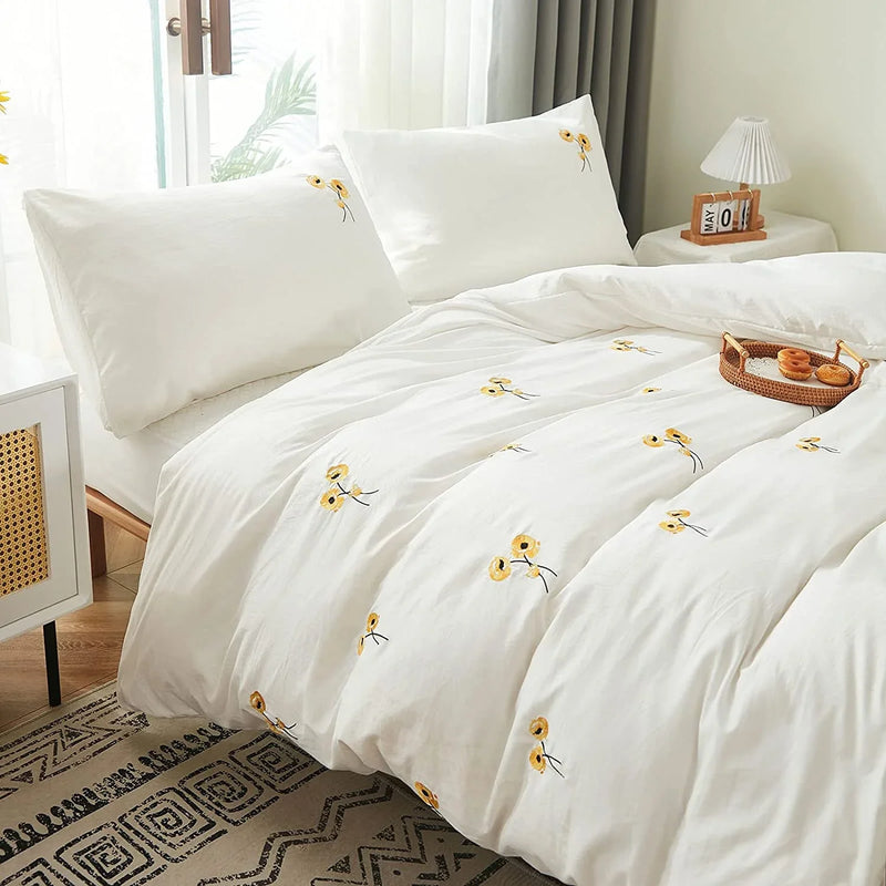 Embroidered Duvet Set Yellow Floral Bedding Set - Main Image