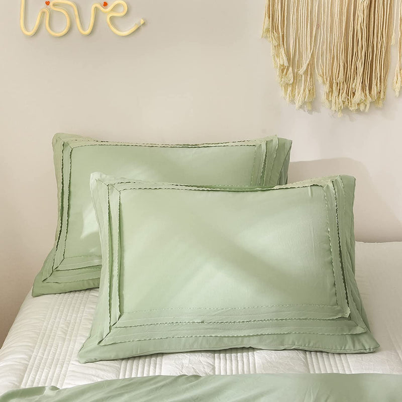 Ruched Lace Duvet Cover Set (Light Green)