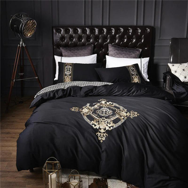 New Black Complete Luxury Embroidery Duvet Set