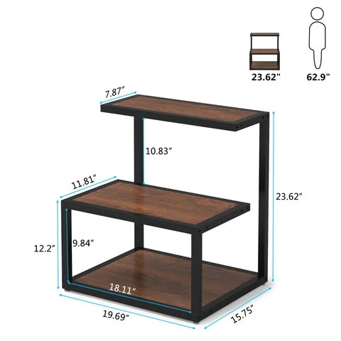 Tribesigns Side Table Industrial End 3-Tier Table with Storage Multifunctional