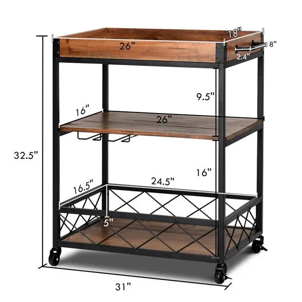 3 Tier Rolling Kitchen Trolley - myhomestore.com.pk