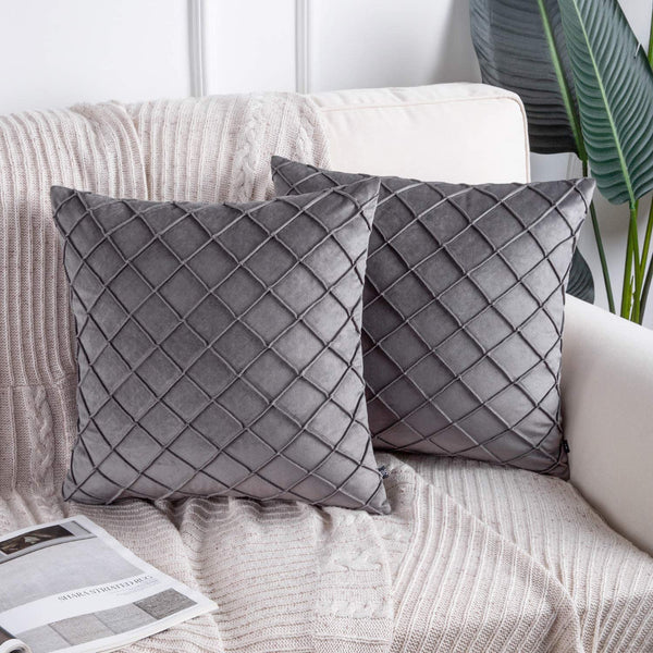 Grey Velvet Pinch Pleated Cushion Cover