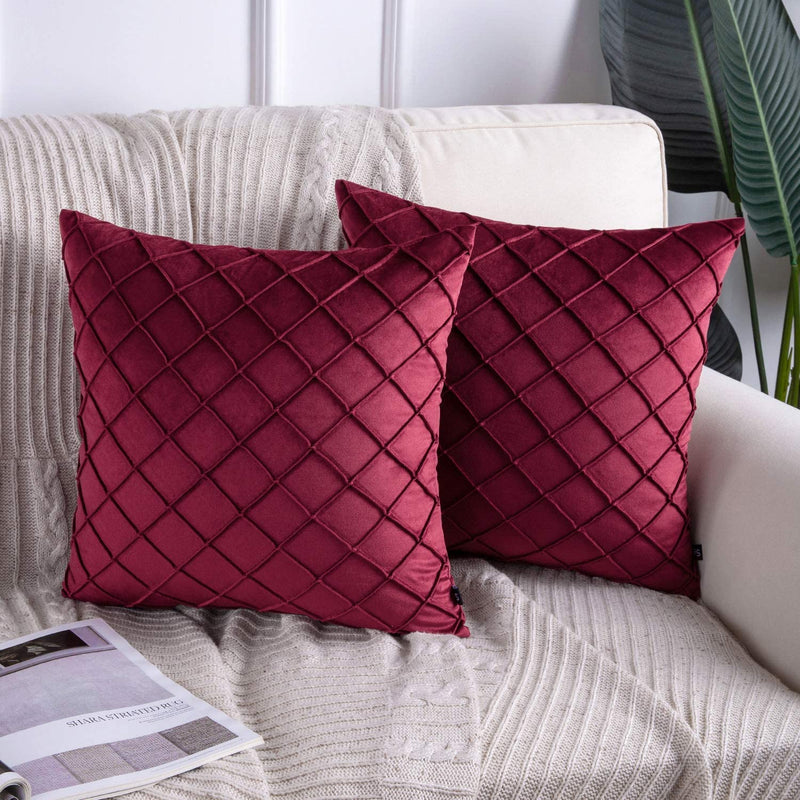 Red Velvet Pinch Pleated Cushion Cover