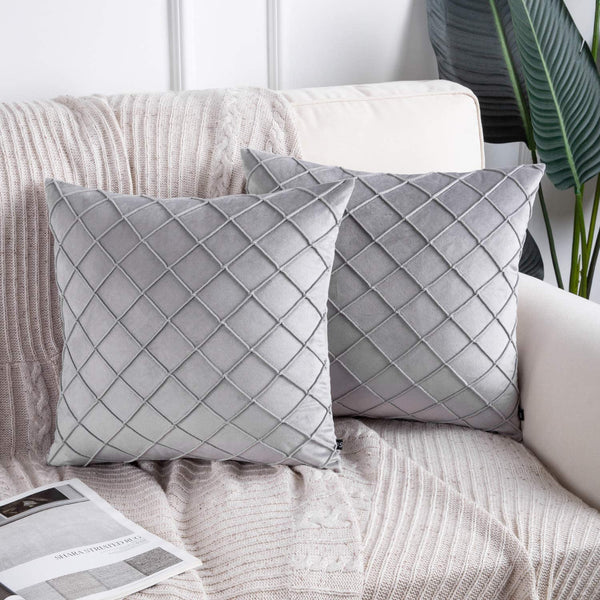 Light Grey Velvet Pinch Pleated Cushion Cover
