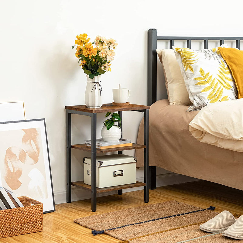 End Table, Nightstands with 3-Layer Storage Shelves, Side Table for Small Spaces