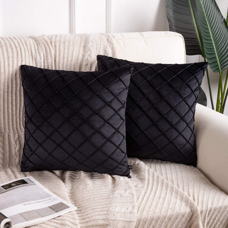 Black Velvet Pinch Pleated Cushion Cover
