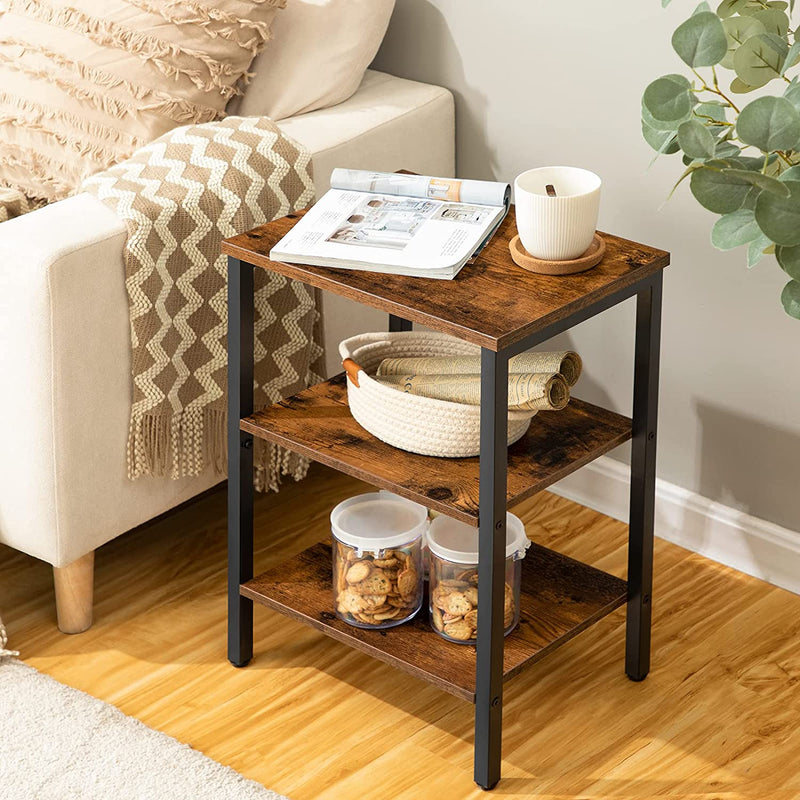 End Table, Nightstands with 3-Layer Storage Shelves, Side Table for Small Spaces