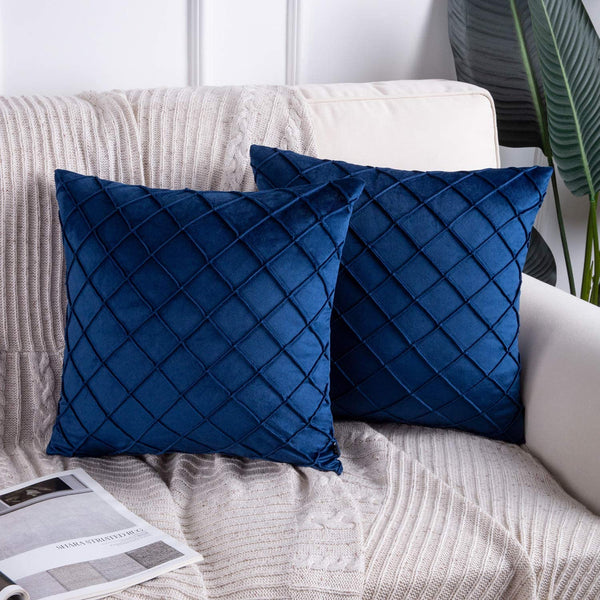 Blue Velvet Pinch Pleated Cushion Cover