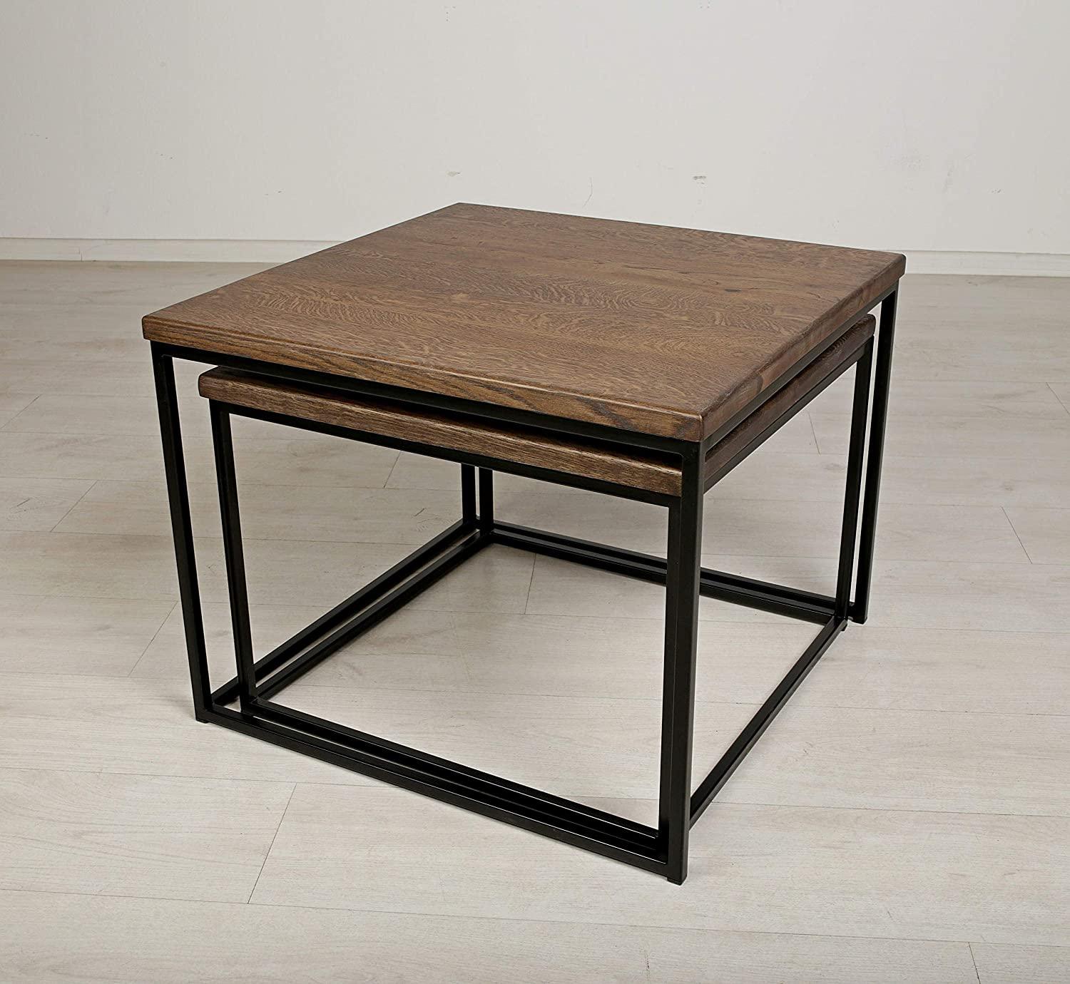 Set of 2 Smoked Side Table with Metal stand - myhomestore.com.pk