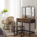 Dressing Table, Makeup Desk with 1 Stool, Tri-Fold Mirror and 3 Drawers, Steel Frame - myhomestore.com.pk