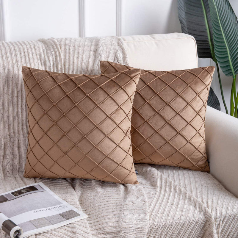 Brown Velvet Pinch Pleated Cushion Cover