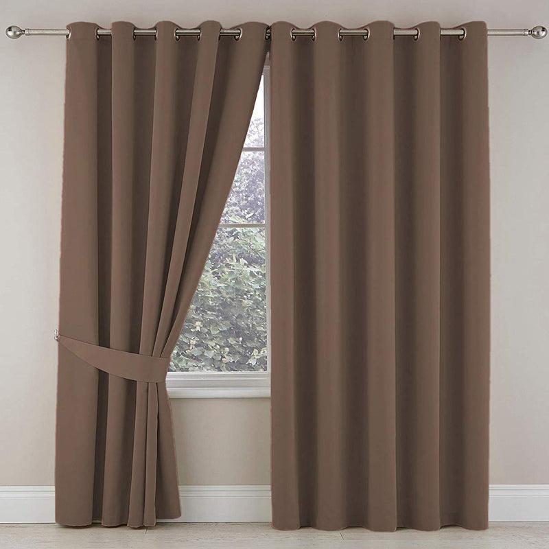 Plain Dyed Eyelet Curtains with linning(Brown)