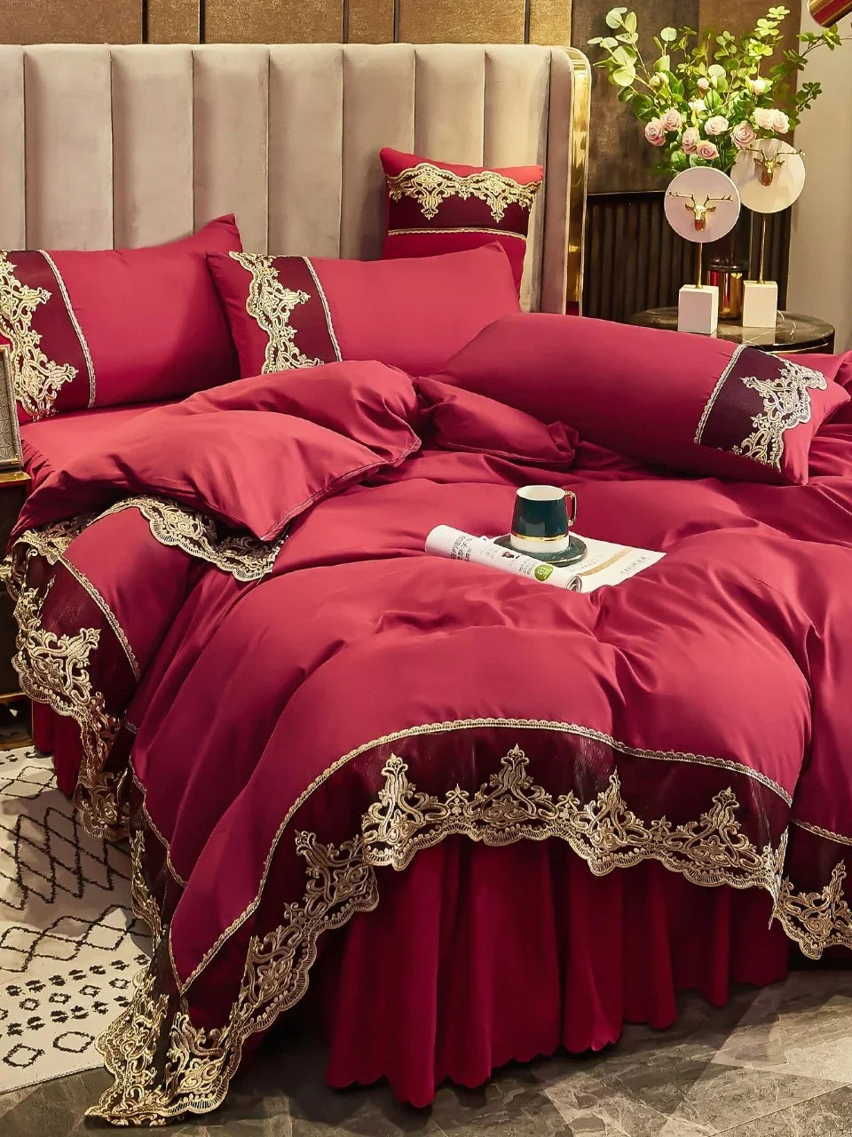 Luxury Duvet Set With Vintage Lace - myhomestore.com.pk