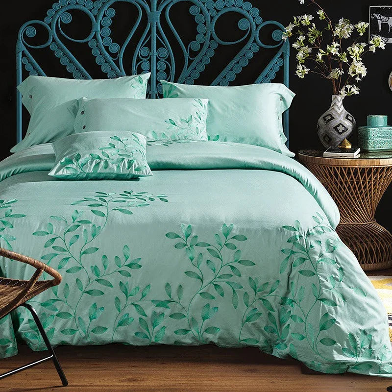 New Oriental Embroidery Duvet Set Mint Green - myhomestore.com.pk