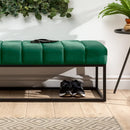 Elegant Green Upholstered Bench with Metal Frame - myhomestore.com.pk