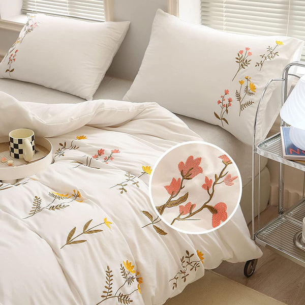 Embroidered Duvet Sets Farmhouse Floral Design