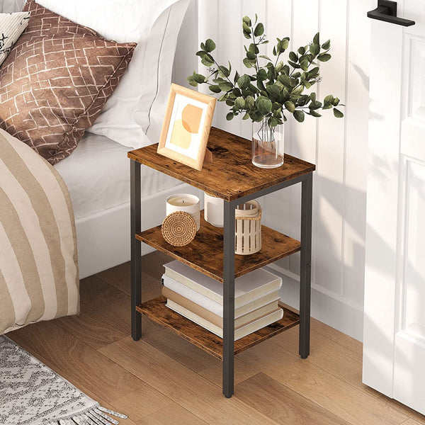 End Table, Nightstands with 3-Layer Storage Shelves, Side Table for Sm