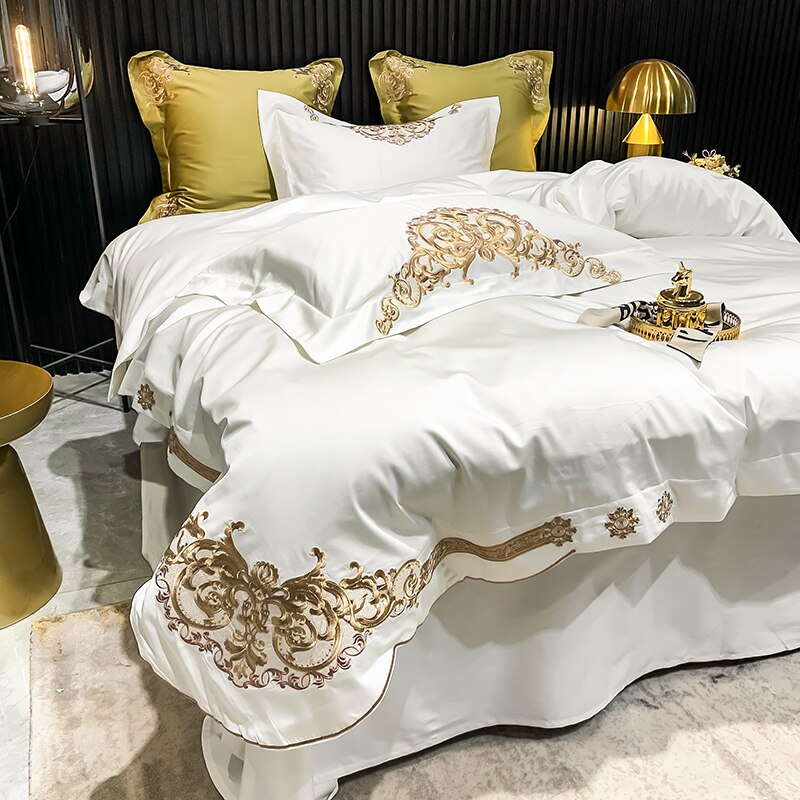 New Gleaming Embroidery with White Sateen Duvet Set