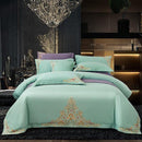Light Mint Green Elegant Embroidered Cotton European Style Duvet Set - myhomestore.com.pk