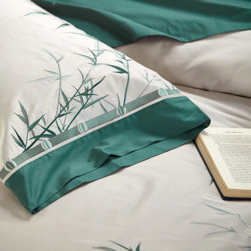 Luxury New Embroidery Duvet Set Green Bamboo - myhomestore.com.pk