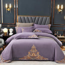 Purple Elegant Embroidered Cotton European Style Duvet Set - myhomestore.com.pk