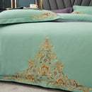 Light Mint Green Elegant Embroidered Cotton European Style Duvet Set - myhomestore.com.pk