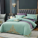 Light Mint Green Elegant Embroidered Cotton European Style Duvet Set - myhomestore.com.pk